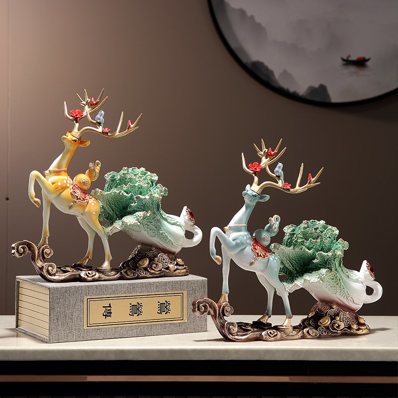 新中式招财鹿摆件白菜装饰品客厅办公室玄关乔迁新居开业创意礼品