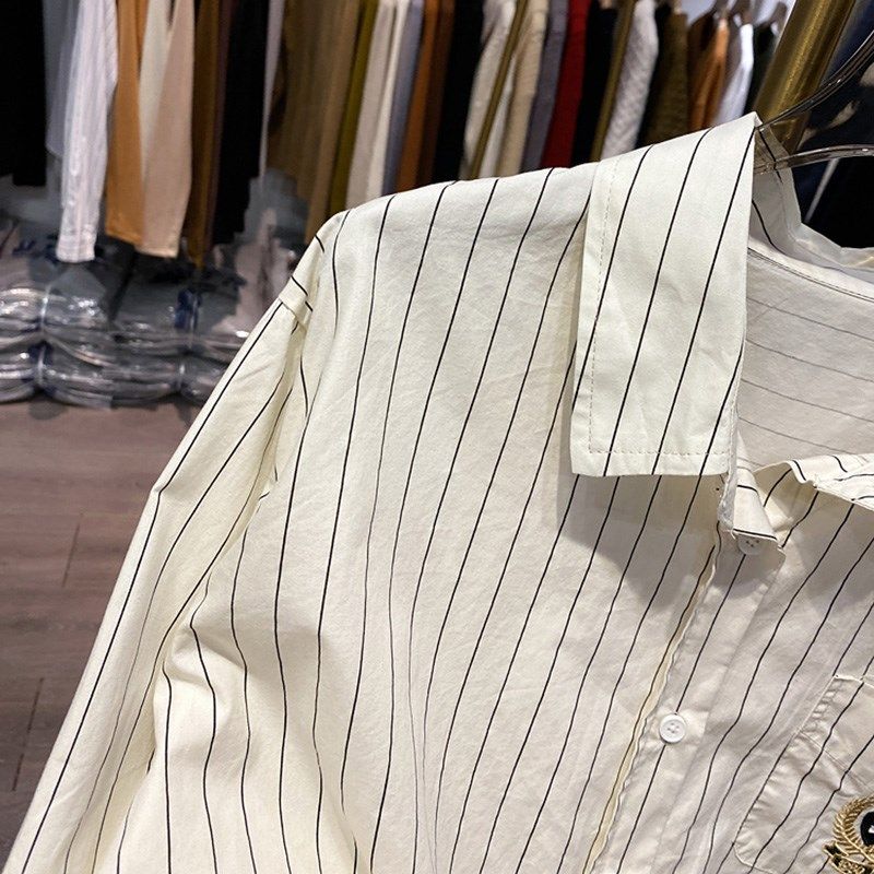 2024条纹衬衫女早春装新款长袖叠穿内搭打底法式打底竖条衬衣女,女装/女士精品,衬衫,淘宝优惠券,粉丝福利购,淘宝优惠卷