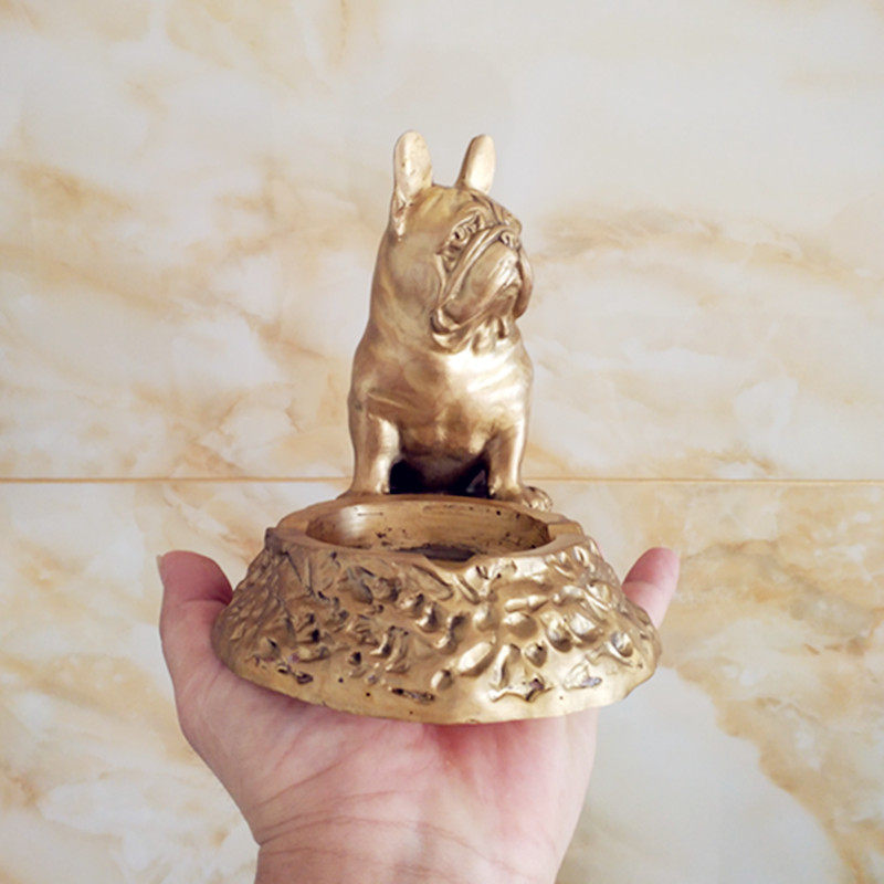 法斗铜雕像法牛烟灰缸创意狗汽车摆件办公室个性客厅装饰礼品刻字