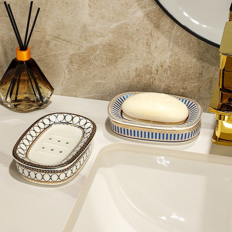 洗漱台肥皂盒轻奢风陶瓷家用沥水皂盒创意高颜值香皂盒香皂置物架