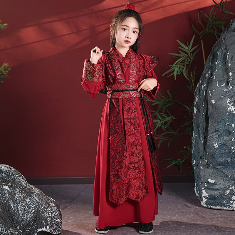 儿童汉服女童花木兰服装仙侠女孩剑客飞鱼cos侠客古装演出服唐装