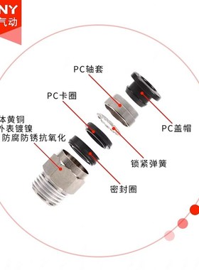 快速接头PC8-02螺纹直通白色气管快插PL弯头6-01 10-03 2 4分气动