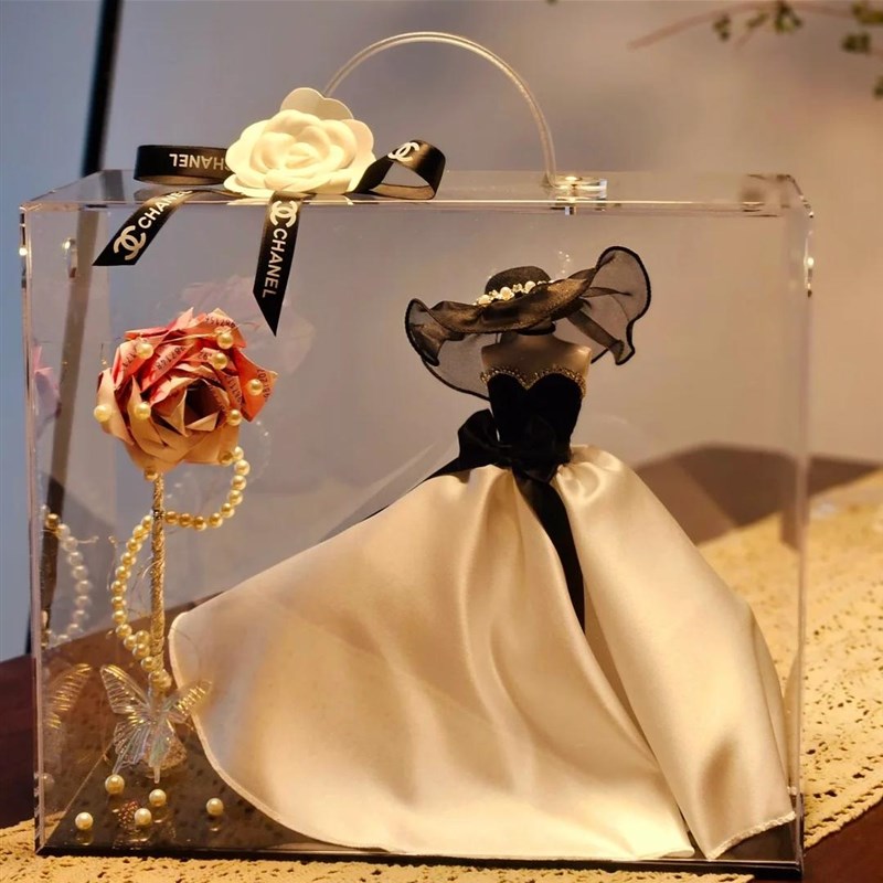 婚纱有钱花diy材料包爱心蝴蝶手提亚克力礼盒高级感订婚生日礼物