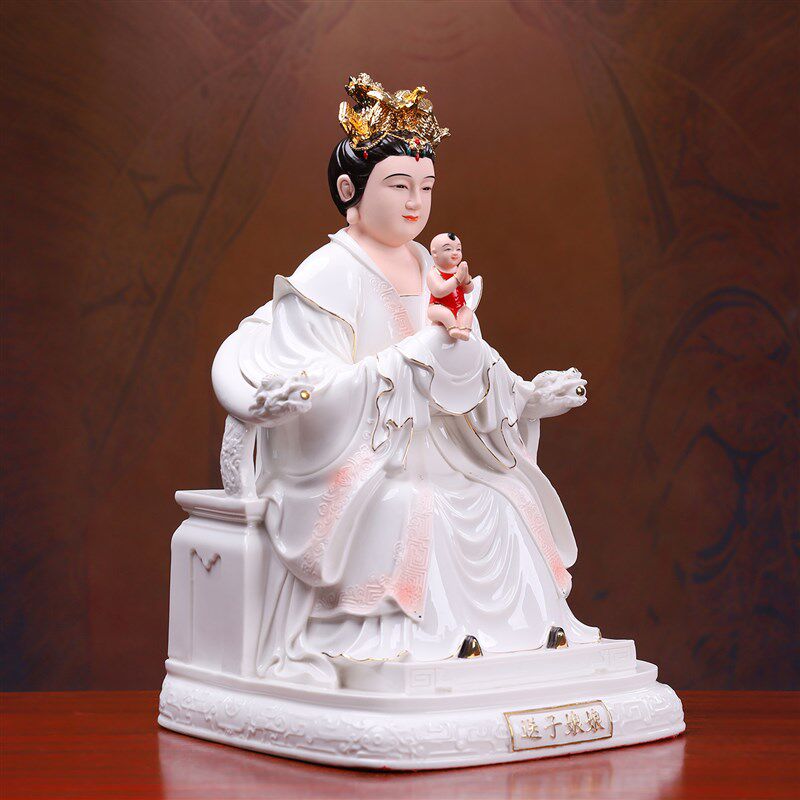 久畔陶瓷送子娘娘神像家用佛堂供奉求子送生注生娘娘佛像工艺摆饰