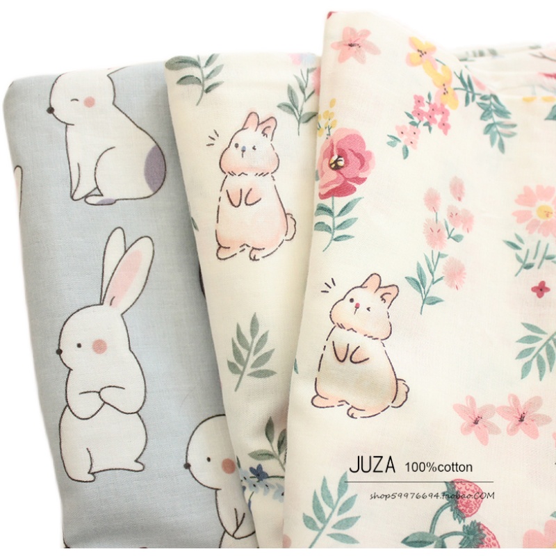 兔子婴儿级双层纱布料宝宝全棉裸睡床品被套床单枕套手工面料