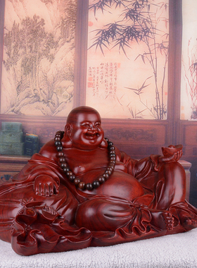 木雕弥勒佛摆件家居玄关装饰客厅乔迁新居大号笑佛大肚佛开业礼品