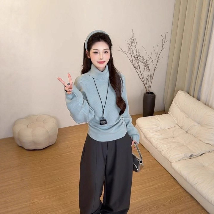 燕麦色加厚高领针织毛衣女春内搭收腰显瘦气质上衣修身打底衫