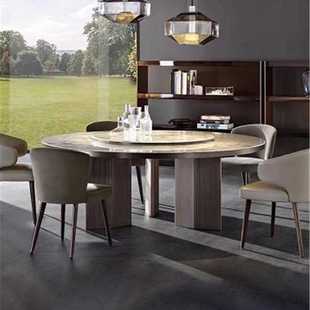 高端餐桌 天然大理石不锈钢直径1.8米大圆餐桌2.2米长餐桌别墅意式