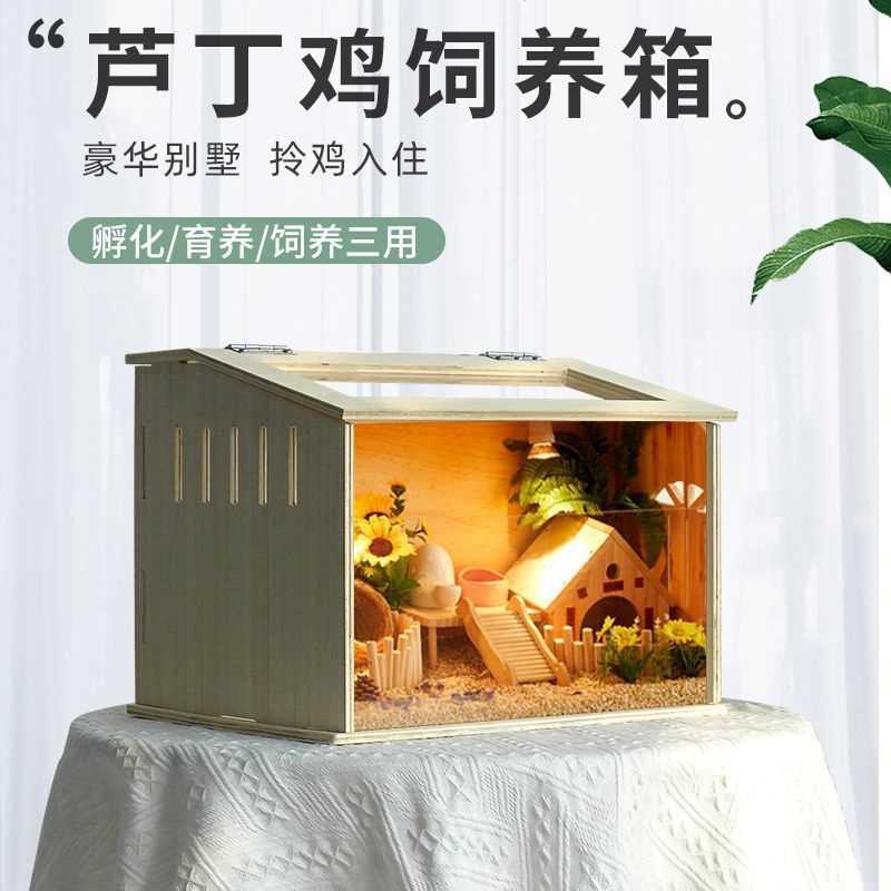 芦丁鸡宠物仓鼠饲养箱笼子大别墅小屋造景观保温杨木多层板专用箱