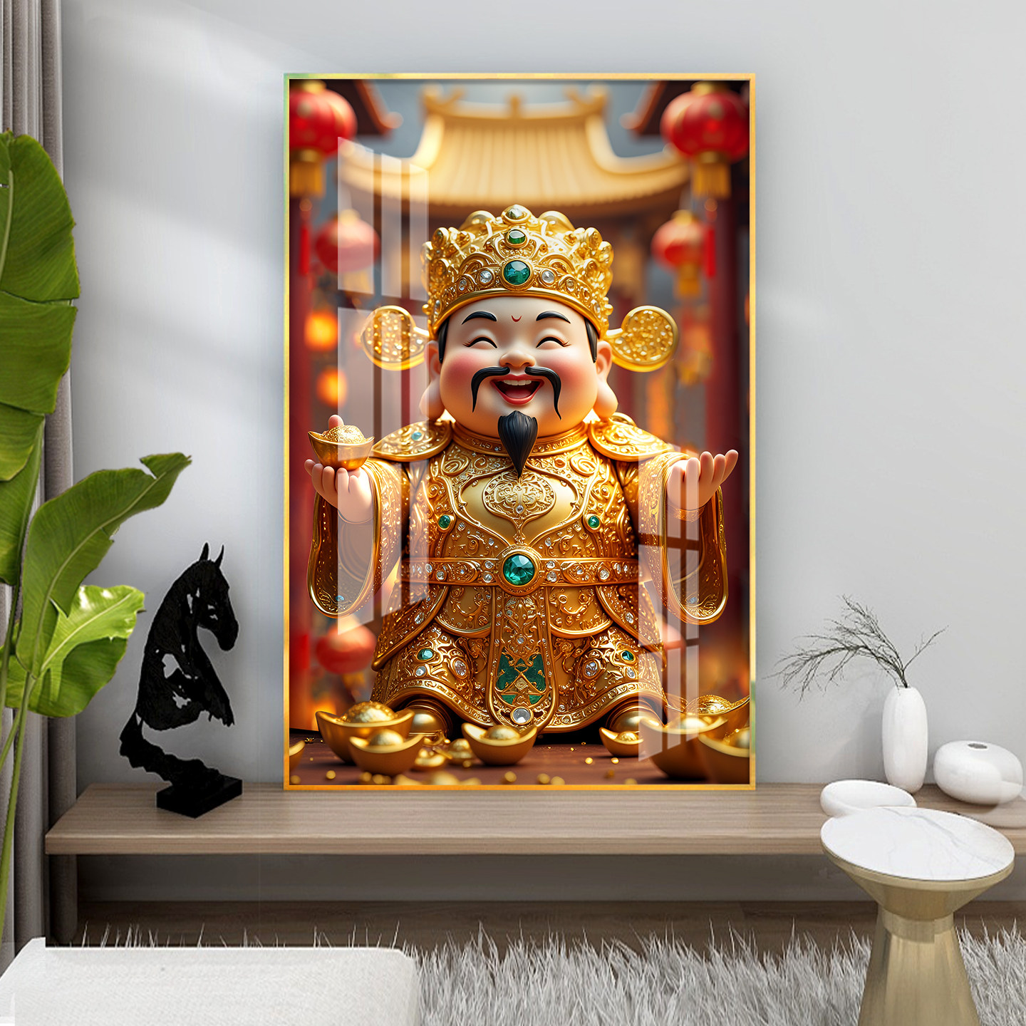 财神爷招财猫装饰画进门开业礼玄关走廊桌面小摆台客厅中堂壁挂画