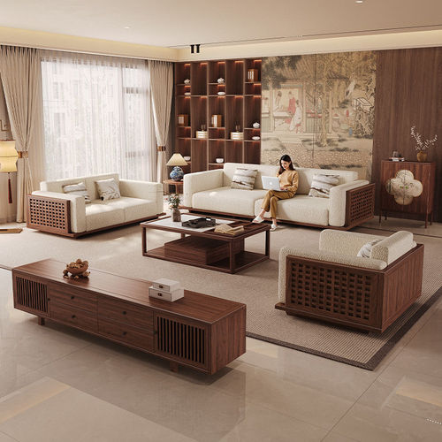 新中式北美黑胡桃实木软包沙发