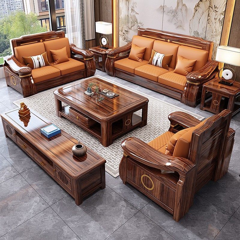 新中式乌金木全实木沙发高端别墅客厅冬夏两用大小户型储物家具