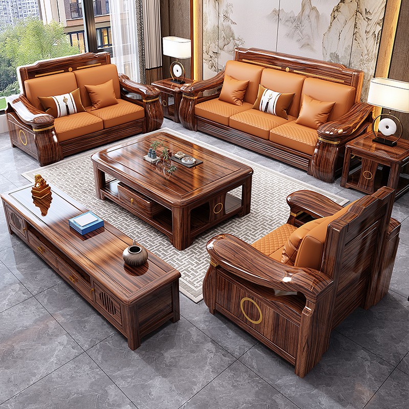新中式榫卯乌金木全实木客厅沙发