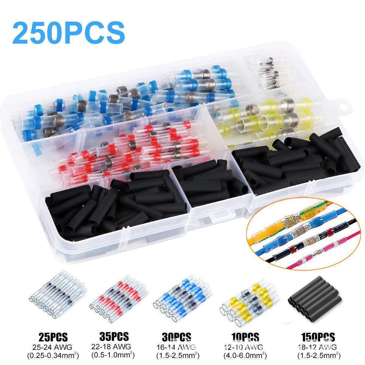 阻燃套管防水热缩焊锡环250PCS焊锡管接线端子绝缘套管电线保护套