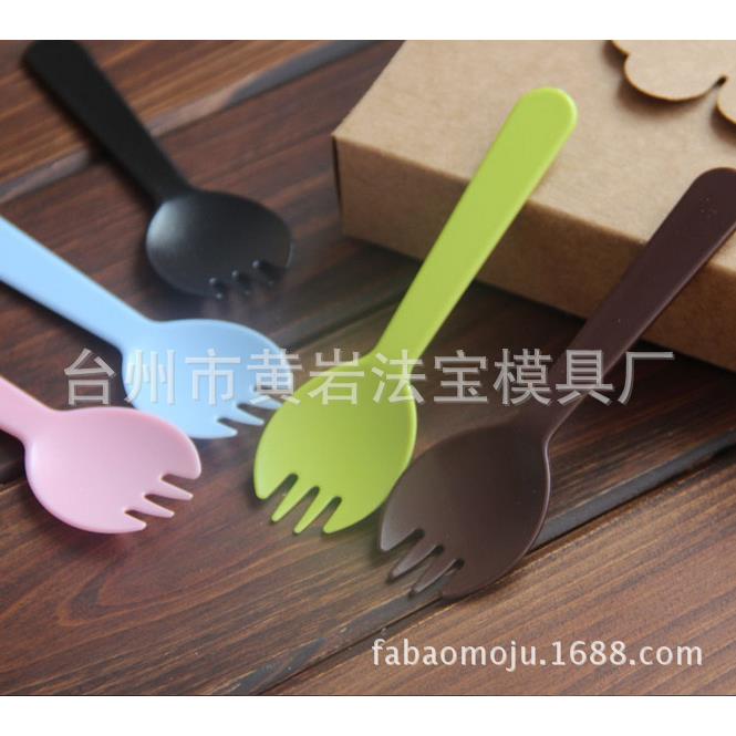 一次性蛋糕叉子 塑料勺叉 三齿叉勺 特厚磨砂款模具定制注塑加工