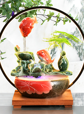 创意锦鲤流水喷泉悬空加湿器摆件客厅桌面鱼缸招财装饰品开业送礼