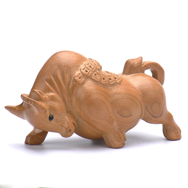 桃木牛摆件生肖木牛工艺品装饰品木雕实木雕刻原木质无漆环保