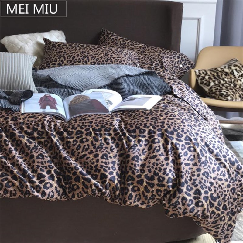 全棉纯棉豹纹四件套60支长绒棉床上用品床单床笠网红款1.8m