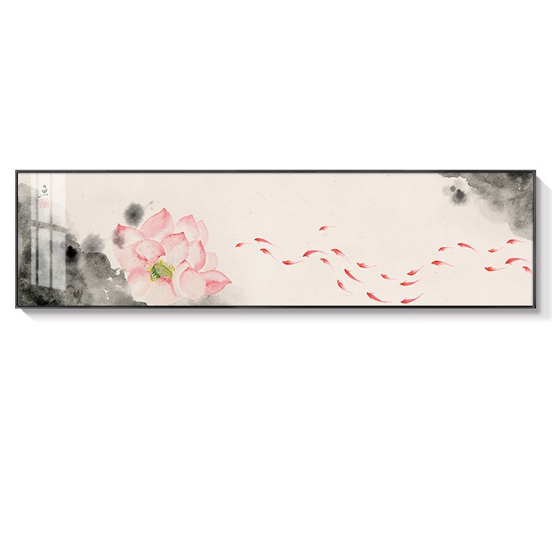 新中式卧室床头画主卧禅意装饰画水墨荷花沙发背景墙挂画客厅横版图片