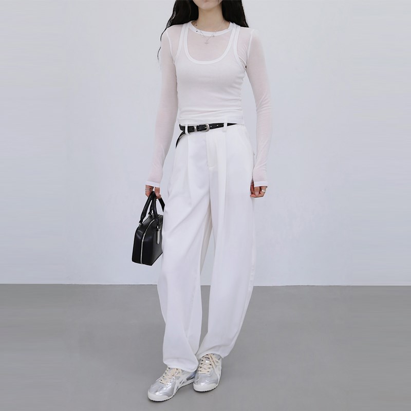春秋2024新款宽松裤子长裤西装裤高级感垂感白色阔腿裤休闲裤女