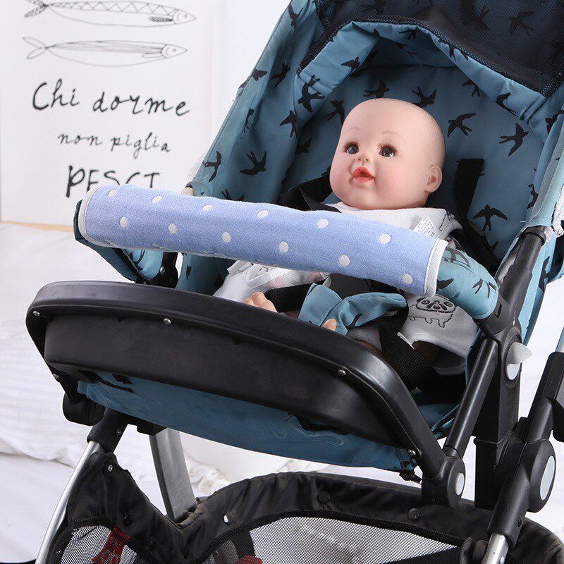 6层棉纱婴儿推车扶手套护肩背带用宝宝亲肤魔术贴A类布安全啃咬巾
