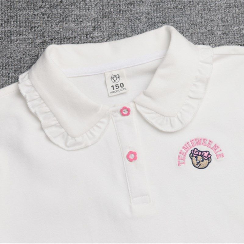 女童长袖t恤白色纯棉春秋儿童打底衫女宝宝洋气翻领POLO衫内外搭T