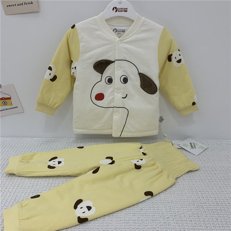 璐璇贝贝婴儿艾草轻薄棉分体套装宝宝夹棉上衣高腰裤两件套 护肚