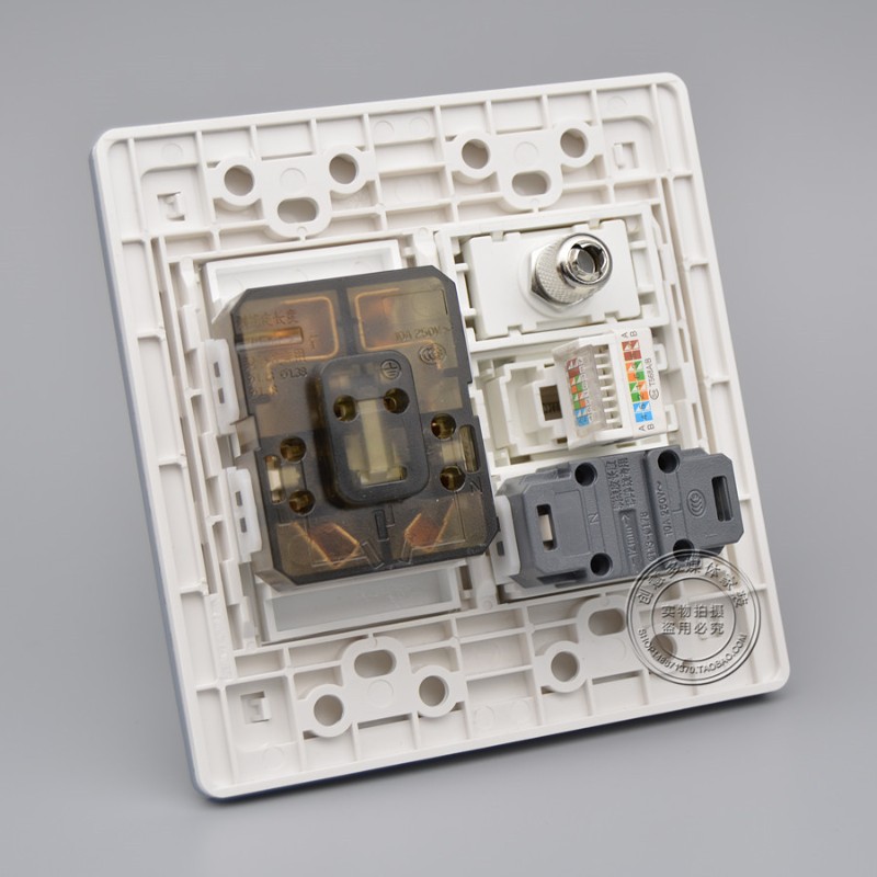 120型多功能二三插五孔电源+TV有线电视电脑网口墙壁开关插座面板