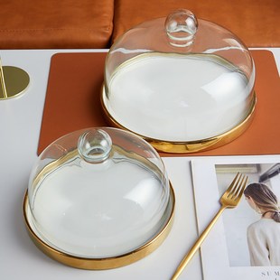 水果试吃盘带盖店用透明玻璃罩点心展示托盘品尝盘面包甜品蛋糕盖