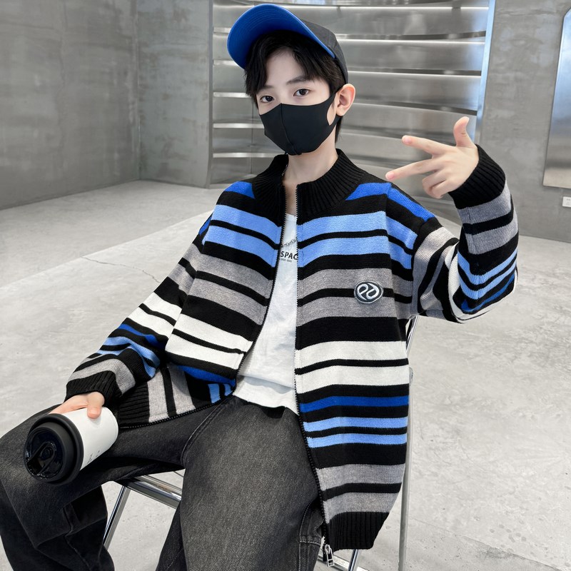 儿童装男童开衫毛衣春秋款2024新款秋装中大童男孩针织衫秋季外套