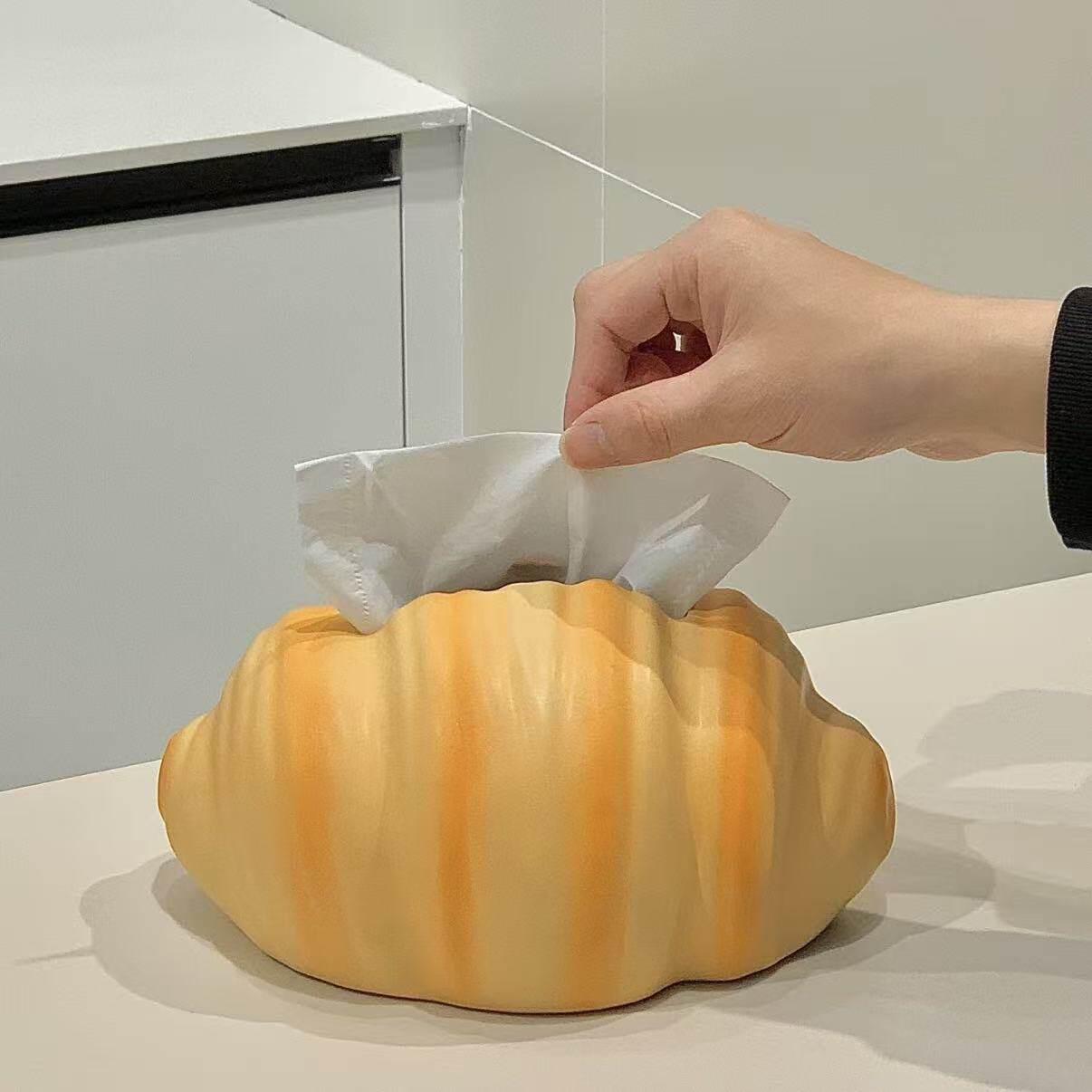 巢品集 餐桌家用纸巾盒客厅牛角面包摆件新款可爱有趣抽纸盒创意