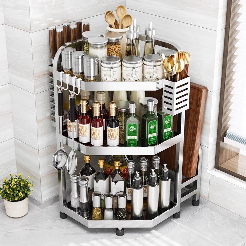不锈钢厨房转角置物架台面三角调料架角调味瓶罐角落墙角收纳架子