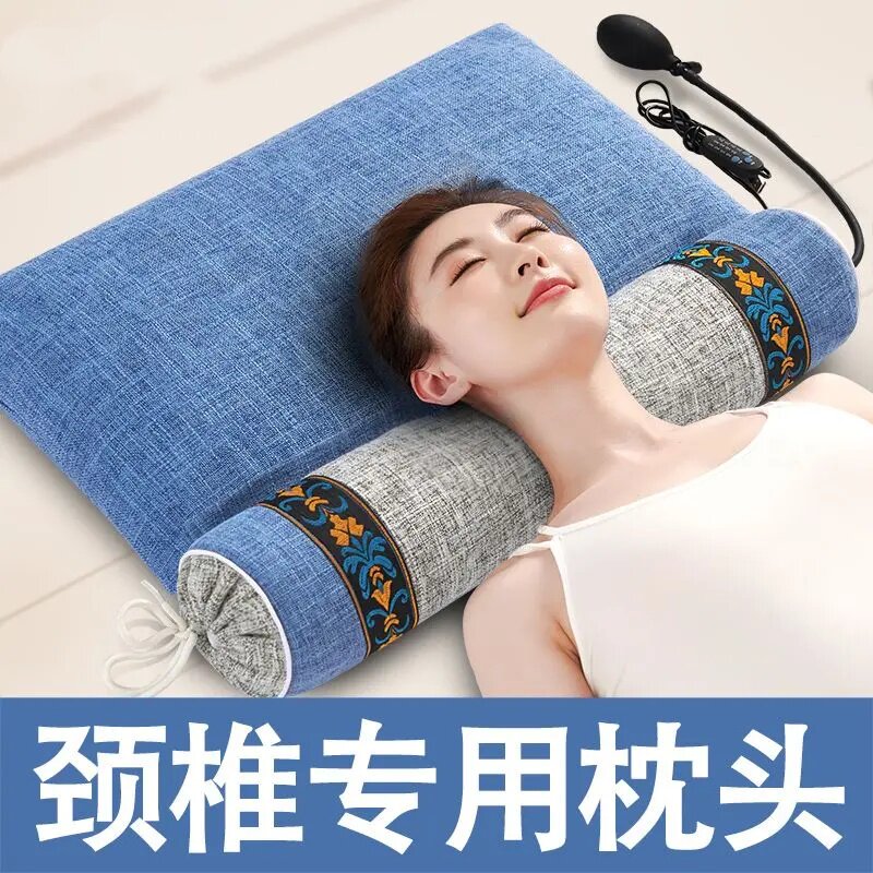 颈椎专用枕头热敷充气睡眠艾草荞麦圆柱枕多功能磁石按摩枕喜师傅
