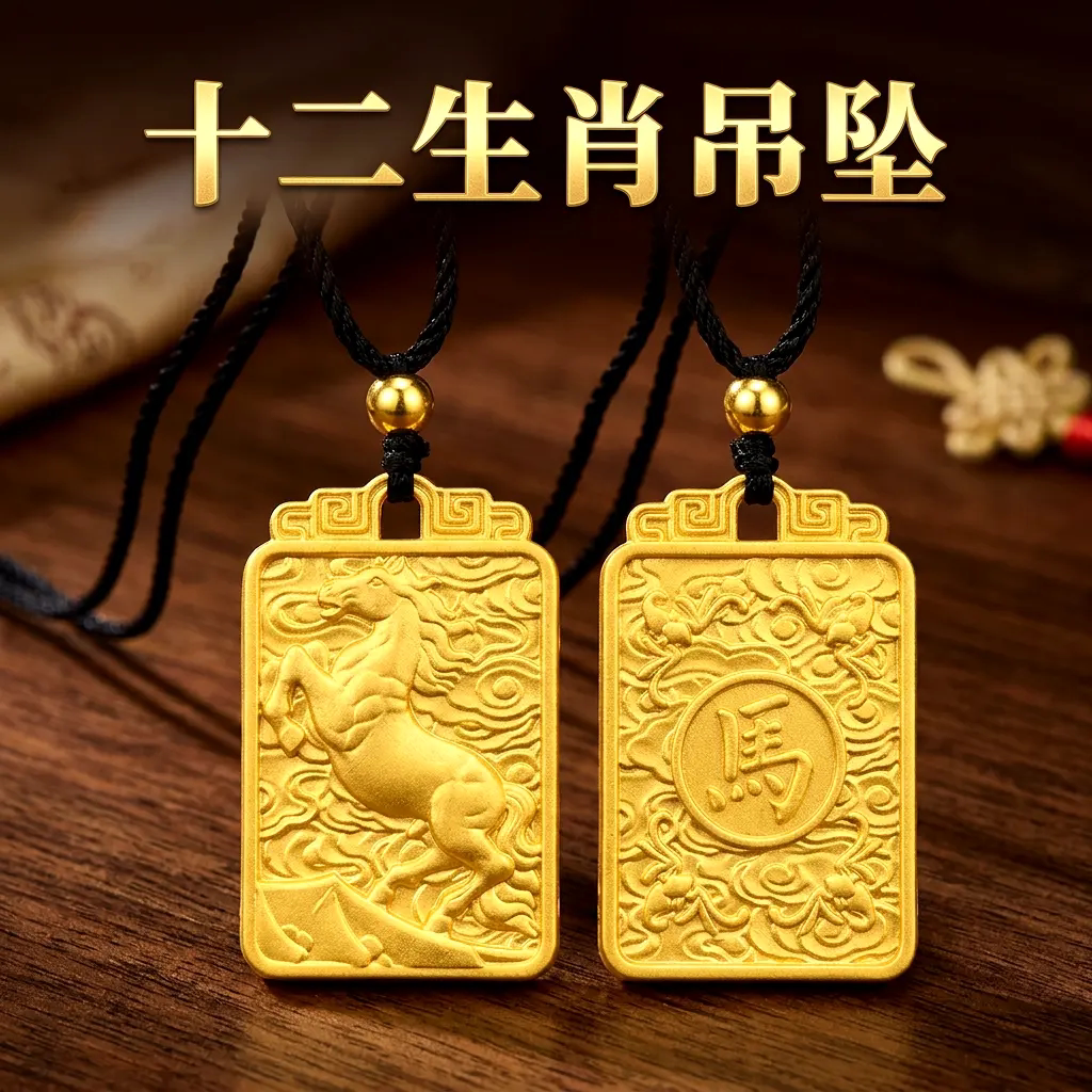 合金吊坠新款国风十二生肖吊坠时尚轻奢百搭精美雕刻男女双面图案