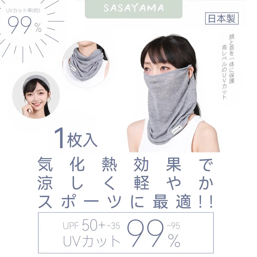 日本SASAYAMA防晒面罩男女夏季薄款户外骑行防紫外线口罩透气护颈