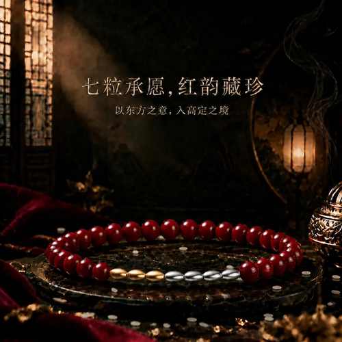 七粒米红珠手链祈福红绳手饰传统中式手工串珠男女款编织小众饰品