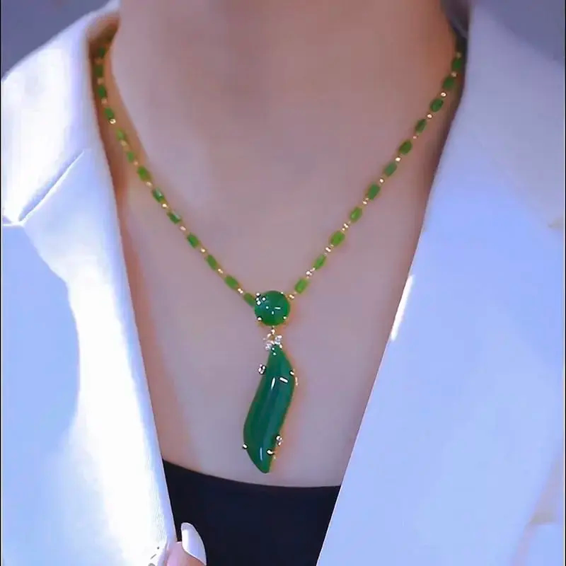 美人腰绿色气质项链复古轻奢毛衣链小众首饰高级感气质百搭锁骨链