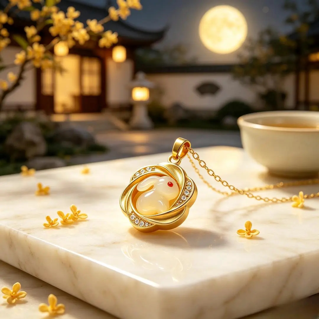 月上福兔团圆兔项链女中秋节礼物精致福兔望月合金吊坠时尚百搭