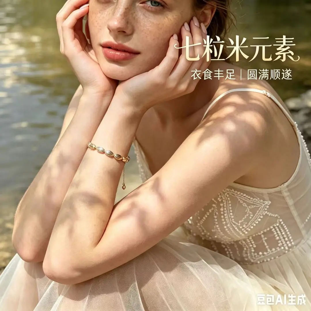 七粒米元素祈福手链三金四银抽拉款女士时尚编织手串寓意衣食丰足