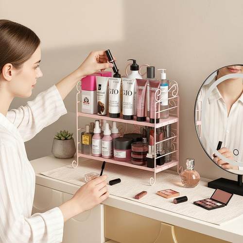 宿舍多层一件起批化妆品收纳架 办公卧室铁艺木头桌面收纳置物架