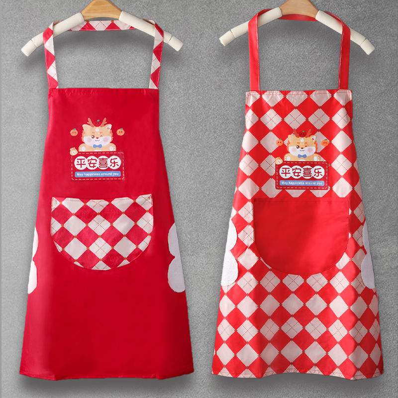 家用厨房防水围裙可擦手新款卡通龙年围腰成人做饭工作服餐饮专用