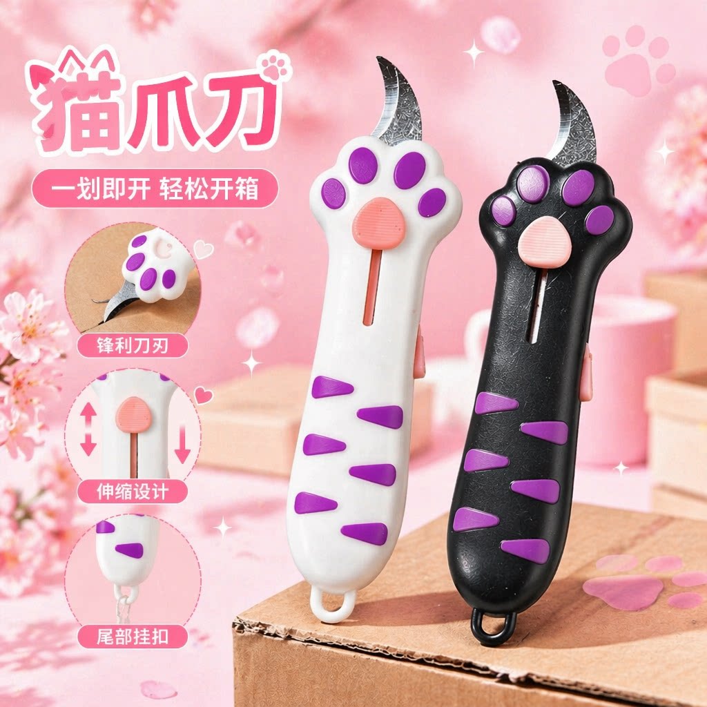 可爱猫爪切刀伸缩开箱器