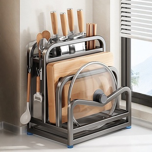 不锈钢厨房刀架置物架菜板砧板刀具筷桶多功能放置一体收纳架新款
