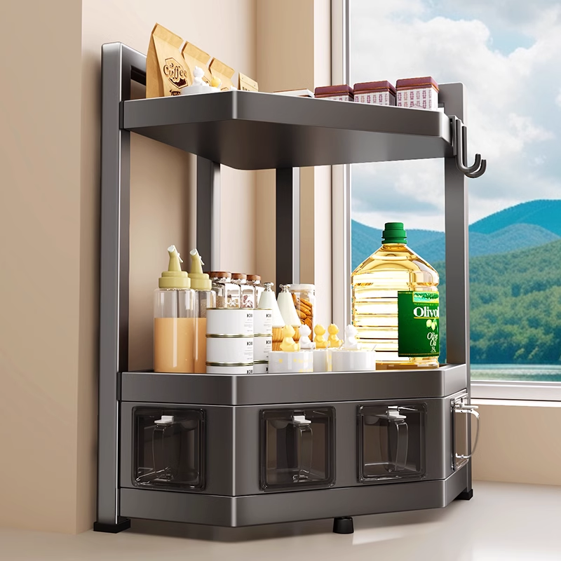 台面调料品转角三脚收纳架