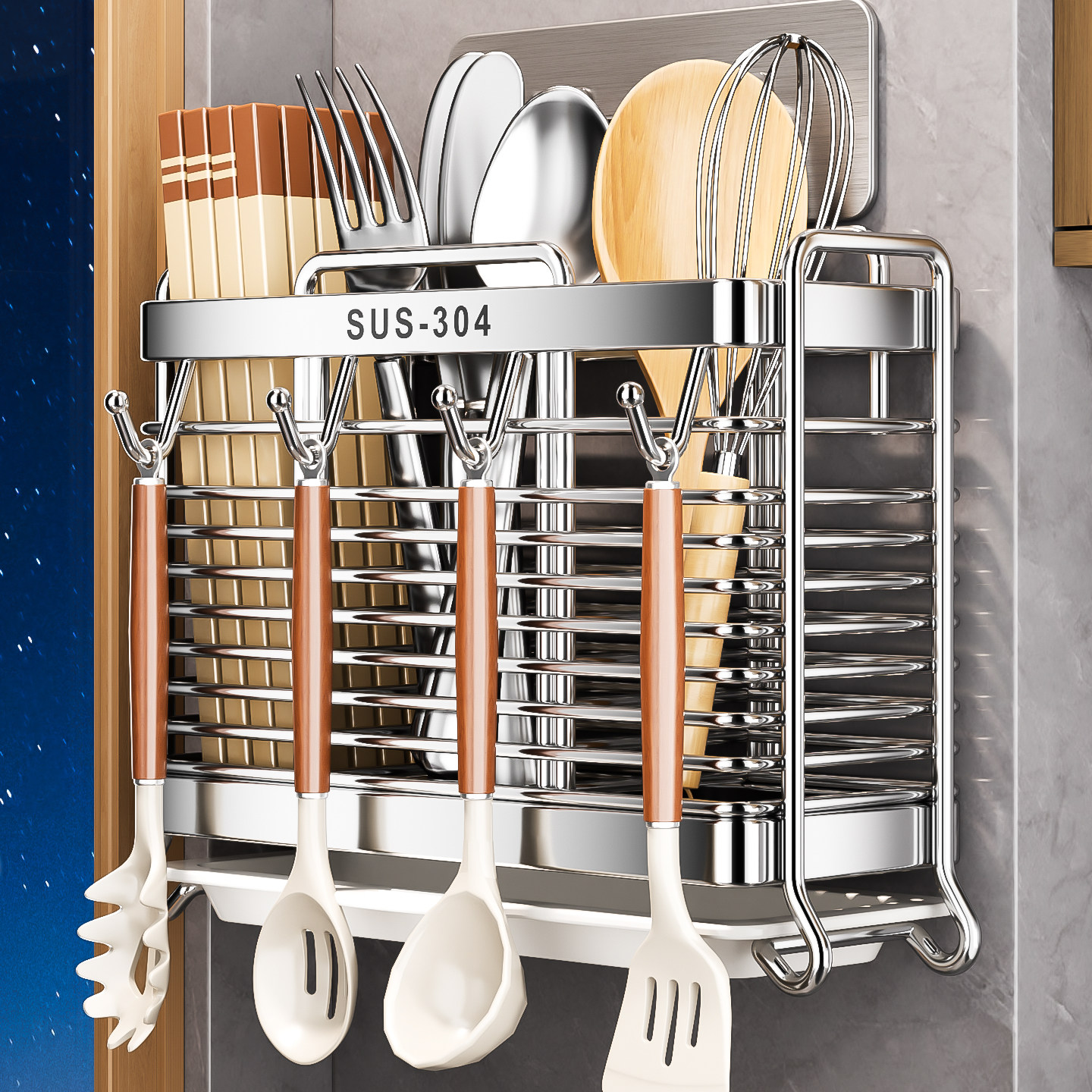 304不锈钢筷子筒家用台面式免打孔筷子收纳盒厨房刀架勺子置物架,餐饮具,餐具笼/架,淘宝优惠券,粉丝福利购,淘宝优惠卷