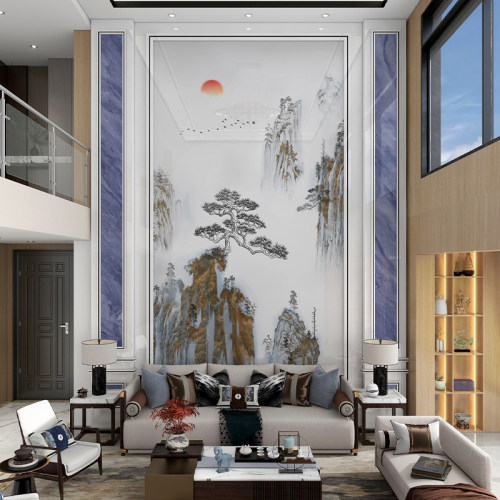 复式别墅客厅电视背景墙板山水画