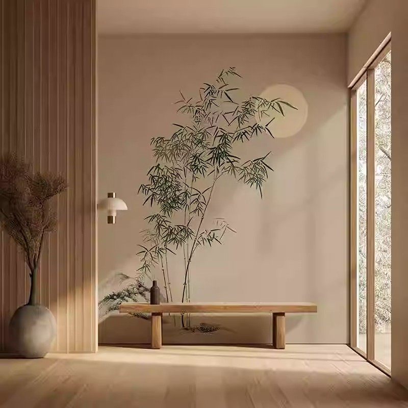 墙纸定制中式淡雅水墨画竹子壁纸