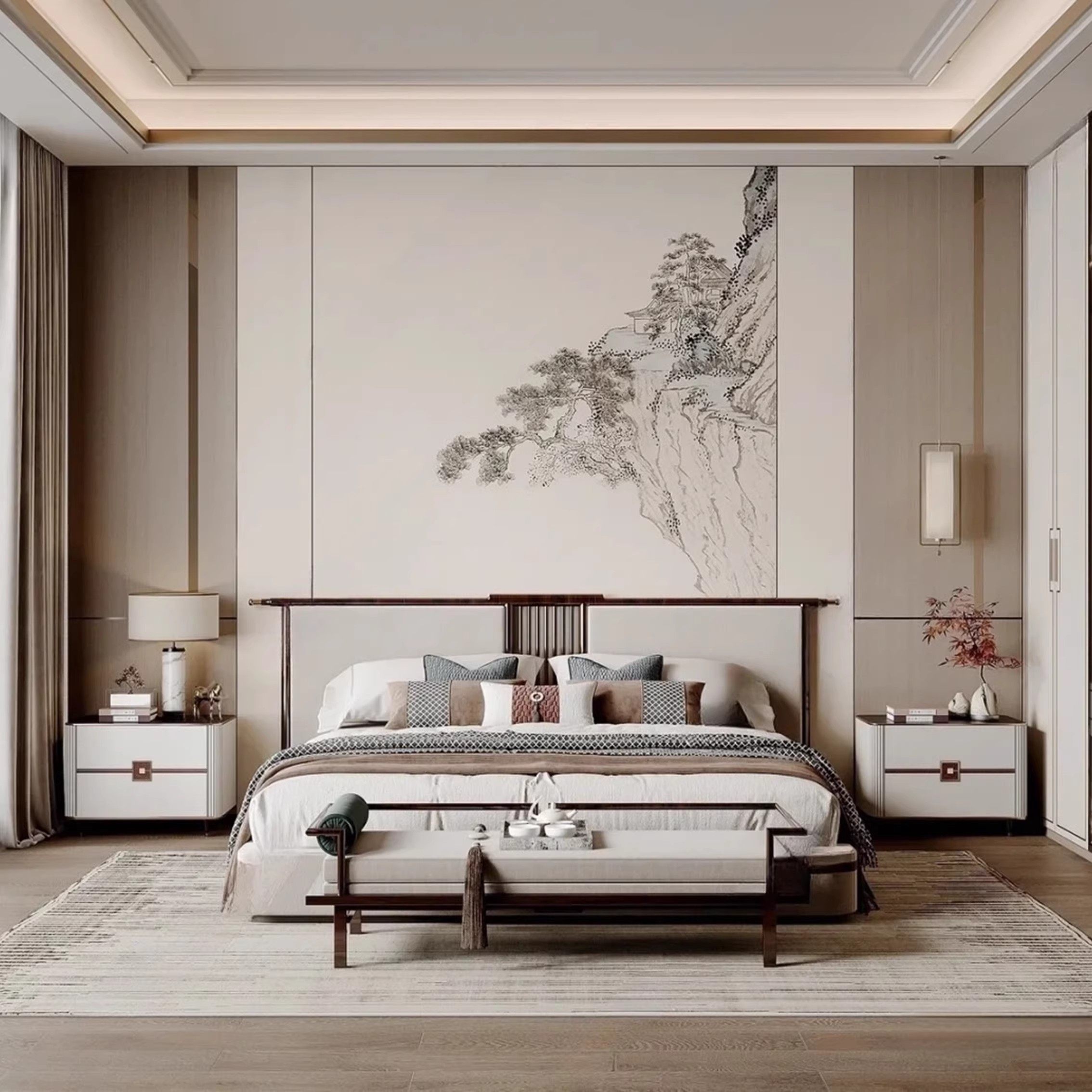 新款中式山水水墨硬包背景墙客厅沙发卧室酒店床头背景墙装饰硬包,基础建材,集成板,淘宝优惠券,粉丝福利购,淘宝优惠卷