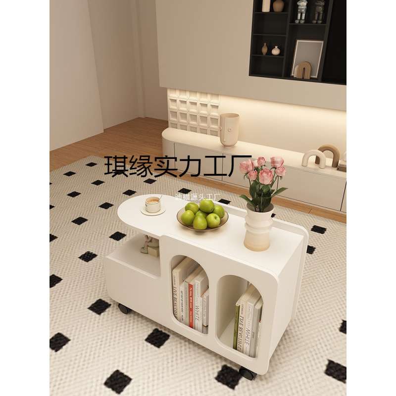 沙发侧边柜轻奢感移动茶几床头小桌子奶油风边几客厅推车带轮