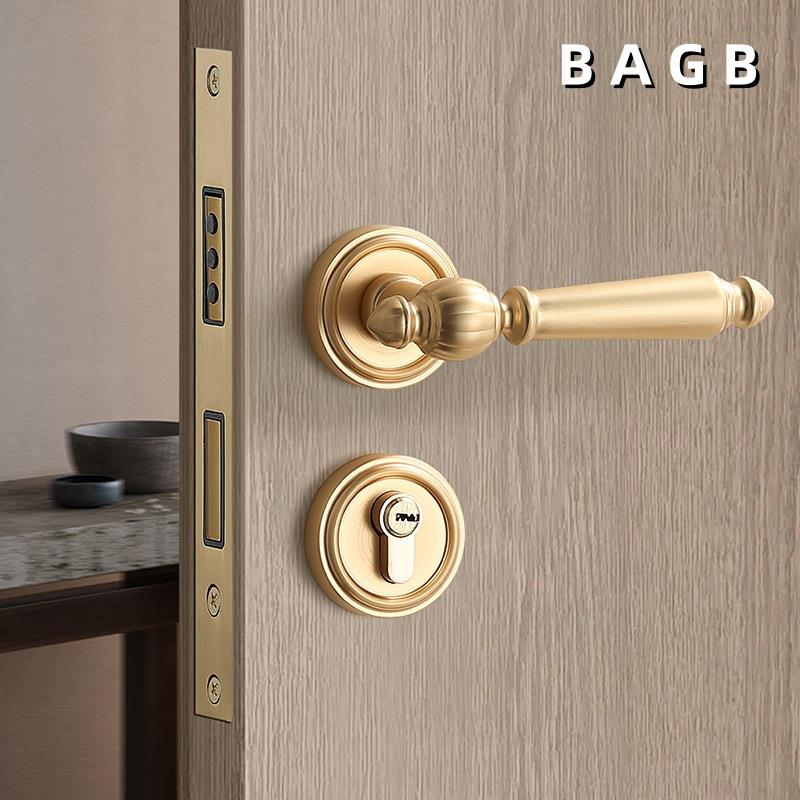 BAGB卧室门锁室内房间木门锁磁吸静音分体门把手法式金拉丝房门锁
